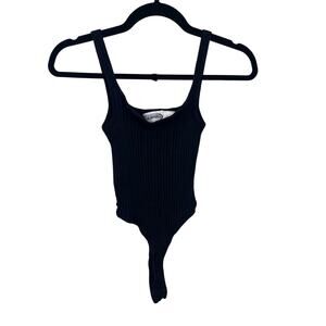 Wayne Rogers RARE Vintage Black Silk Ribbed Thong Bodysuit Women’s Medium